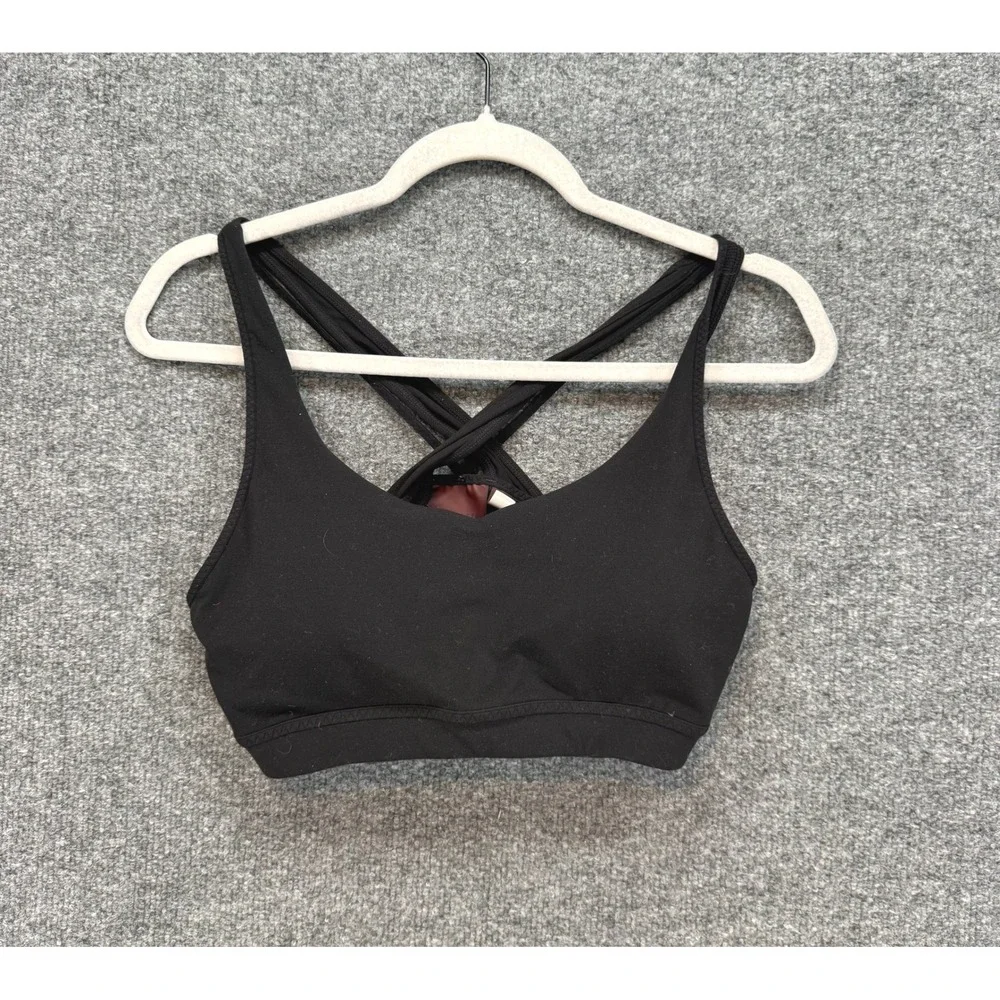 Athleta‎ Sports Bra Womens Medium Black Strappy Cross Back Yoga Gym Fitness